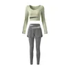 Conjunto de Yoga U-neck Colorblock para Mujer con Almohadillas en el Pecho Manga Larga Falso Dos Piezas Shorts Conjunto Deportivo Fitness Pilates