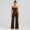 Conjunto de yoga transfronteiriço para mulheres, top esportivo sem mangas com gola halter color block, aparência de duas peças, cós dobrável, conjunto de calças compridas para corrida e fitness