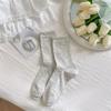 Miu Ballet Style Bow Bubble Mouth Stack Meias Malha de Verão Meias Finas Mid-Socks Renda Desossada Anti-Pilling