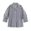 Atacado de Fabricantes de Roupas Femininas Transfronteiriças Novidades 2026 Moda Estilo Europeu e Americano Casual Solta Manga Bufante Camisa Listrada Tops
