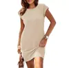 2026 Europeu e Americano transfronteiriço TK Amazon mais vendido simples solto verão cor sólida mini vestido feminino