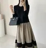 Pedido original de comercio exterior Seis colores en stock 2023 Otoño e Invierno Japonés y Coreano Vestido de Lana Largo de Base Vestido de Patchwork