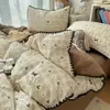 Conjunto de Quatro Peças de Algodão Fofo com Borda de Concha Estilo Coreano ins Fresco Estilo Princesa Ponto Triângulo Algodão Puro Conjunto de Três Peças para Dormitório 4