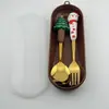 Conjunto de Talheres Temático de Natal em Aço Inoxidável Transfronteiriço com Desenhos Animados, Colher de Sobremesa com Figura Colorida Metálica, Caixa de Presente para Crianças
