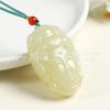 Colgante de Jade Afgano Natural al por Mayor con Polvo de Raíz de Loto, Cabeza de Guanyin Verde Cabeza de Buda Colgante de Talla de Jade