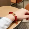 Rojo y PrósperoPulsera de Imitación de Ágata Roja Estilo Chino Nuevo para Mujer, Accesorio de Atmósfera de Año Nuevo, Joyería de Mano Serie Roja