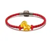 Pulsera de Hilo de Oro Duro de 999 de Oro Puro con Cuenta Giratoria de la Suerte del Signo Zodiacal Oveja Oveja Propicia Año del Zodiaco Cuerda Roja de Cuero Venta al por Mayor