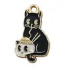 Halloween Transfronteiriço Gato Preto Caveira Esmalte Liga Liga Acessórios de Joias Brincos DIY Colar Chaveiro Pingente Charme