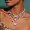 Collar de cuerda trenzada en colores macaron con engaste de múltiples puntas, con piedras cúbicas de zirconia ovaladas y cuadradas, un diseño simple y versátil para el uso diario, perfecto para mujeres jóvenes