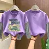 Camiseta de Manga Larga de Algodón Puro para Niños Otoño 2026 Holgada Versátil Cuello Redondo para Niños con Diseño Falso de Dos Piezas