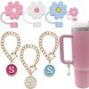 Tapa de pajita para taza térmica accesorios letra inicial adornos de letra personalizados reutilizable 10 mm flor Silicona