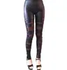 Calça Legging de Couro Sintético Cruzada com Renda na Parte Interna, Stretch, para Mulheres, Calça de Couro Sintético, Leggings para Comércio Exterior