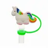 Cubierta de Popote de Silicona de Unicornio de Dibujos Animados Forma de Caballo Pequeño Compatible con Botella de Agua Stanley Tapa de Popote a Prueba de Polvo y Manchas