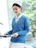 Suéter de Enfermera para Mujer Tejido Uniforme de Enfermera Ropa de Abrigo Gruesa con Forro Polar Azul Oscuro Personal Médico Cárdigan Hospital