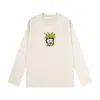 Camiseta de Manga Larga de Algodón Puro Estilo Japonés Hong Kong Unisex Primavera y Otoño Marca de Moda Cuello Redondo Holgada Versátil Camiseta Básica