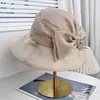 Sombrero de Pescador de Malla con Lazo de Nuevo Estilo de Ala Ancha para Mujer, Sombrero de Sol de Verano, Sombrero tipo Cubo de Moda y Versátil que Hace que la Cara Parezca Más Pequeña