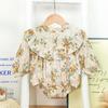 Novo Macacão de Bebê 2025 Roupas de Outono Tecido Zou Floral Saco Vestido Mijão Estilo Ocidental Fino Macacão de Rastejar Bebês e Crianças Pequenas