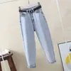 Jeans Harlan de Tiro Alto para Mujer Otoño 2021 Nuevos Rectos Sueltos Adelgazantes de Nueve Puntos Versátiles Pantalones Tipo Zanahoria