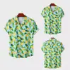 Camisa de Verão Personalizada para Comércio Exterior, Tamanho Europeu, Gola Cubana, Estampa Digital de Flores Tropicais, Manga Curta Casual para Homens na Praia