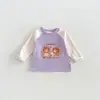 Bonita capa base forrada de forro polar para niñas, colección otoño/invierno 2026, top de color block de dibujos animados para bebés, ropa de invierno para niños, zdy6567