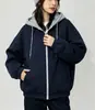Chamarra con Capucha Falsa de Dos Piezas para Mujer 26 Primavera y Otoño Nueva Holgada Casual Patchwork Bloque de Color Petite Versátil Chamarra Top