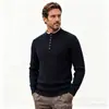 Suéter Masculino Gola Henley Meio Botão Engrossado Outono e Inverno Tricô Trançado Pulôver Casual Masculino Tricot Venda por Atacado de Comércio Exterior
