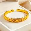 Pulsera Estilo Antiguo Chapada en Oro para Mujer, Diseño Abierto, Dragón y Fénix de Imitación Oro, Celebración de Boda, Lujo Ligero, Nuevo Estilo Chino, Pulsera de Oro Tradicional que No se Desvanece