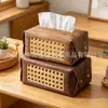 Caja de pañuelos tejida de cuero para el hogar Caja de pañuelos Mesa de centro para sala de estar Caja de almacenamiento simple de lujo ligero para el hogar Caja dispensadora de papel