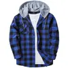 Camisa xadrez com capuz transfronteiriça masculina 2023 comércio exterior outono estilo Harajuku camisa xadrez com capuz camisa casual masculina