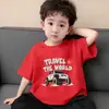 Camiseta Base Infantil de Algodão Puro, Manga Curta, Gola Redonda, Estilo Coreano, Soltinha e Fina para Meninos, com Estampa Estilosa