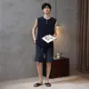 Modal2026 Novo Estilo Masculino Verão Colete Sem Manga Calça Curta Fina Conjunto de Duas Peças para Casa