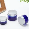 Botella de Crema de Vidrio Azul Personalizada 10G20G30G50G Botella Cosmética a Prueba de Luz Portátil Tamaño de Muestra para Viaje