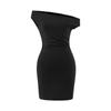 Vestido Sexy Estilo Europeo y Americano con Cuello de un Hombro Descubierto Verano Nuevo Cintura Plisada Adelgazante Falda Corta Ajustada a las Caderas para Mujer