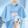 2303 # Camisetas de Verão com Manga Curta para Meninas Verão 2025 Novo Estilo Crianças Algodão Puro Estilo Coreano Soltas e Estilosas Versáteis