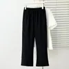 100kg Verão Novo Tamanho Plus Casual Emagrecedor Elástico Levemente Flare Calça Nove Pontos para Mulheres Plus Size, Calça Preta Emagrecedora 0006