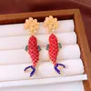 Colgante de Carpa Gota de Aceite de Aguja Plateada Pendientes con Borla Estilo Chino Lujo Ligero Temperamento Tachuelas Diseño Pendientes de Nicho Venta al por Mayor