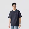 Camiseta Masculina Azul Marinho Pesada de Manga Curta com Costura Xadrez Nova Primavera e Verão 2026 Top Casual Solto e Versátil