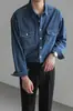 Camisa de Mezclilla Simple de Manga Larga Estilo Coreano de Nicho para Hombre 2024 Primavera y Otoño Nueva Chaqueta Holgada de Moda Lavada