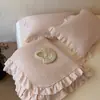 Sencillo Estilo Coreano Francés Años 60 100% Algodón Encaje Lavado a la Arena Colcha Juego de Tres Piezas Funda de Almohada Colcha Acolchada Cama Individual Sábana de Cama