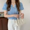 Tricô de Verão de Manga Curta Fino Estilo Transfronteiriço Novo Recorte Nicho Camiseta Top Curto Cardigan Branco Feminino