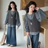 Conjunto de Otoño para Niña: Conjunto de Tres Piezas a Cuadros estilo Coreano: Camisa, Chaleco y Pantalones de Pierna Ancha para Niños Mayores, Nueva Moda Otoñal de Tendencia