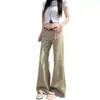 Jeans de Pierna Ancha Color Caqui Estilo Americano para Personas Bajas Cintura Baja Nueva Chica Picante Adelgazantes Rectos Sueltos Pantalones de Largo hasta el Suelo de Moda