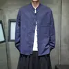 Camisa de Hombre Estilo Chino Nuevo Otoño 2026 con Cuello Mao, Chaqueta Tradicional de Botones y Manga Larga, Camisa Casual de Color Sólido Talla Grande para Hombre