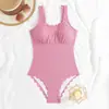 Traje de baño de una pieza de nuevo estilo para mujer, sexy, ajustado, color liso, simple, exportación europea y americana, sin espalda, traje de baño casual para aguas termales