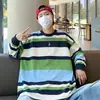 Camiseta de manga larga para hombre con puño acanalado, estampado digital a rayas, otoño e invierno, casual, moderna, cómoda y adecuada para el uso diario