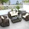 Juego de Sofá y Mesa de Centro de Mimbre Pe para Exterior para Villa, Muebles de Silla de Mimbre para Patio Exterior, Estilo Simple Moderno de Ocio para Balcón