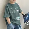 Camiseta transpirable de manga corta de algodón 100% para niños mayores, elegante, estilo coreano, estampado americano, moderna