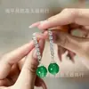 Aretes de plata 925 con poste, con calcedonia verde y diamantes, aretes largos colgantes de ágata rosa, aretes de jade estilo chino, en stock al por mayor