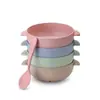 Tazón Pequeño Infantil de Paja de Trigo Tazón para Comida de Bebé Tazón Anticaídas Tazón Doméstico para Comer Infantil Lindo Set de Tazón y Cuchara