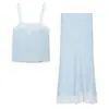 Comércio Exterior Transfronteiriço Atacado 2026 Novo Estilo Europeu e Americano Roupas Femininas Camisola de Renda com Decote Reto Top Curto e Conjunto de Saia Midi